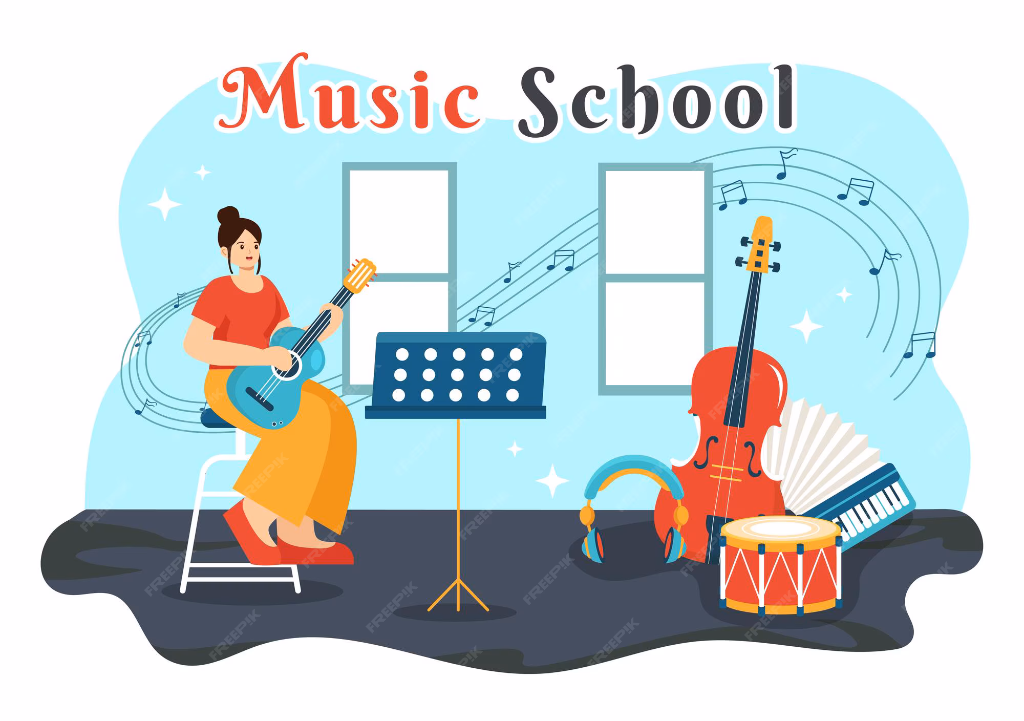 Pretty Music School: students and instruments